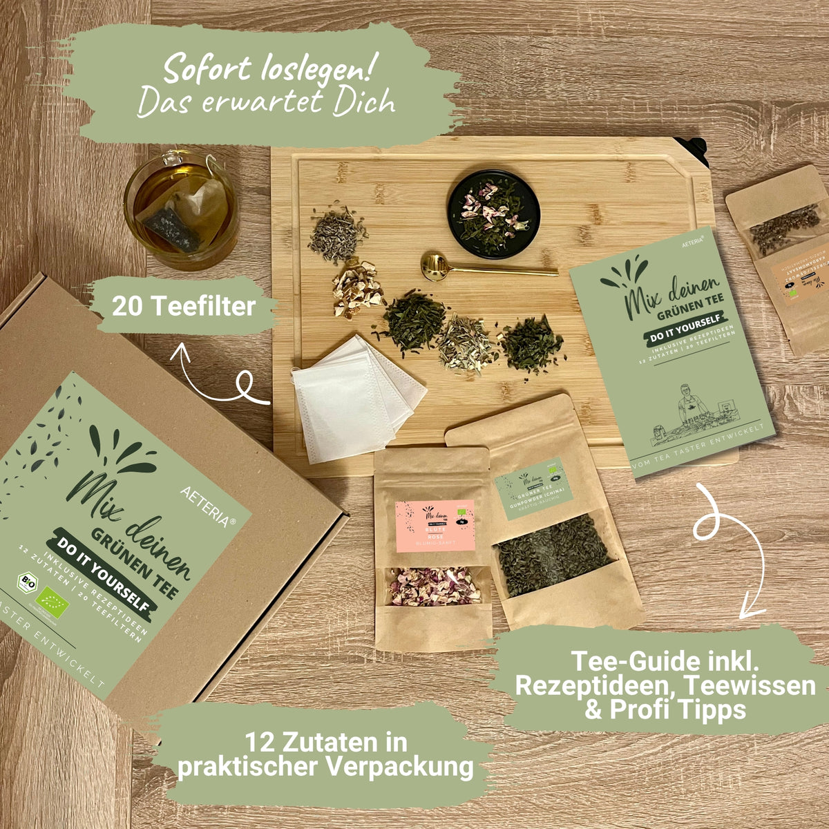 Bio Grüntee DIY Set – Tee selber mischen Geschenkset | AETERIA®